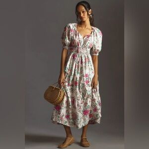 Anthropologie Floral Maxi Dress - Pink and Green
